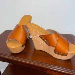 Brand New Camel/Wood Massimo wedge heels size 10